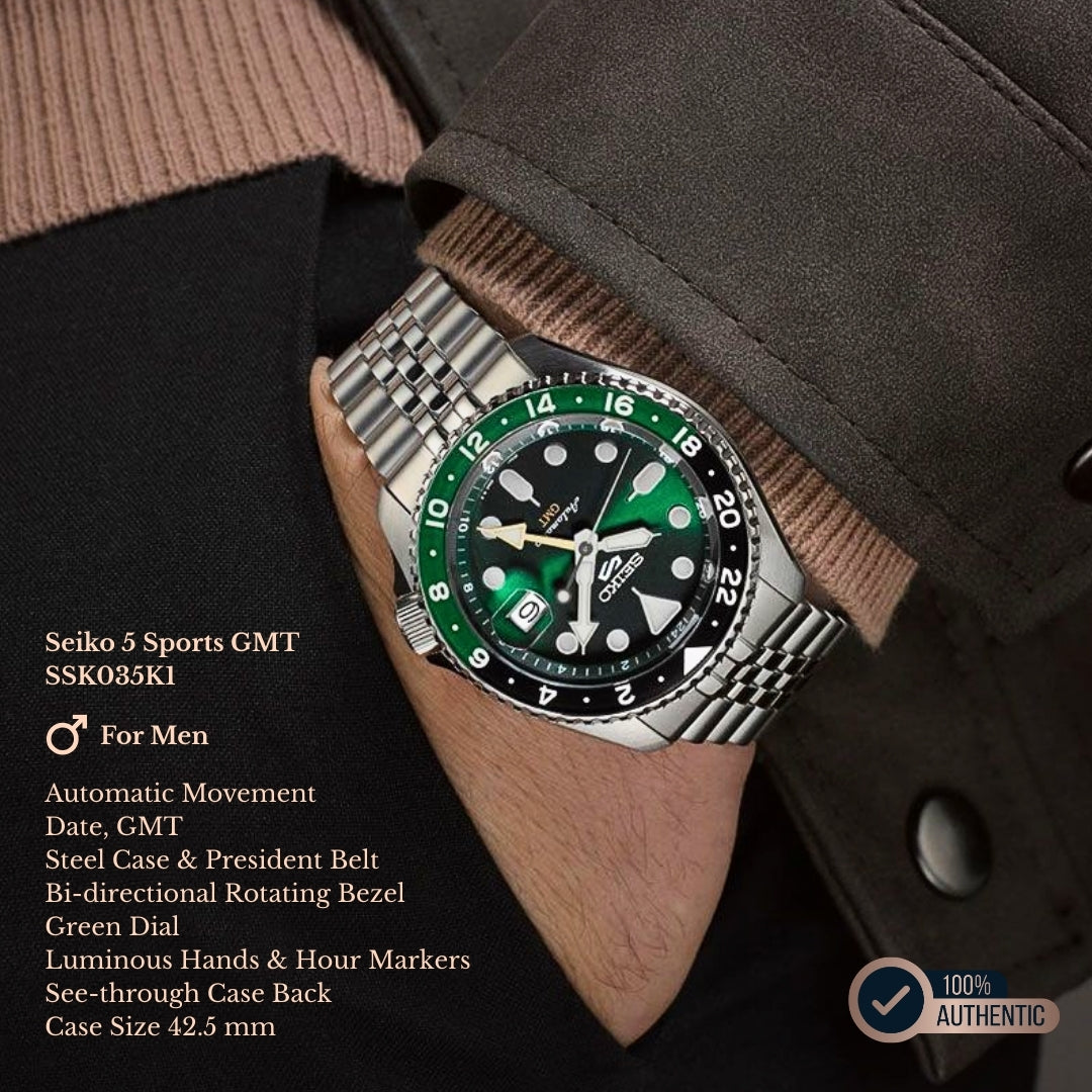 Seiko SSK035K1 | 5 Sports SKX GMT Bi-Colour Green for Men