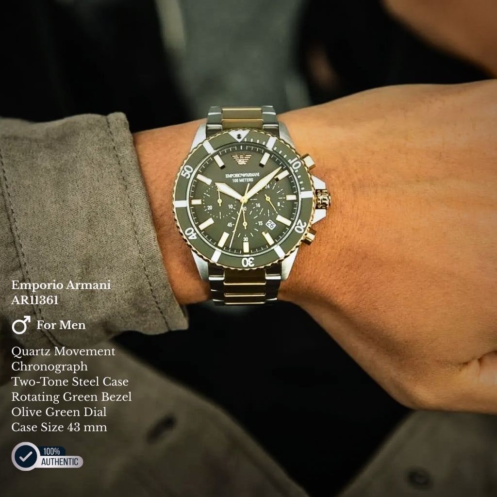 Emporio Armani AR11361 | Green Chronograph Watch For Men