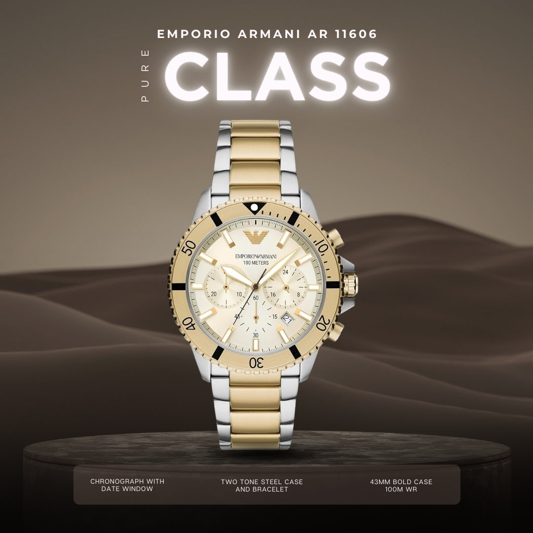 Emporio Armani AR11606 | Cream Chronograph Watch For Men