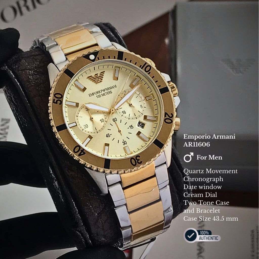 Emporio Armani AR11606 | Cream Chronograph Watch For Men