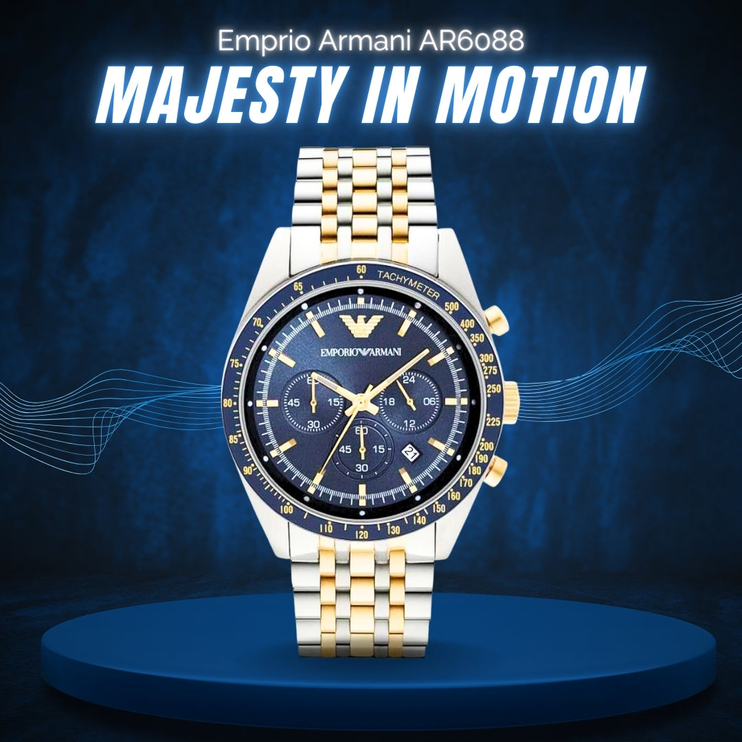 Emporio Armani AR6088 | Blue Tachymeter Watch For Men