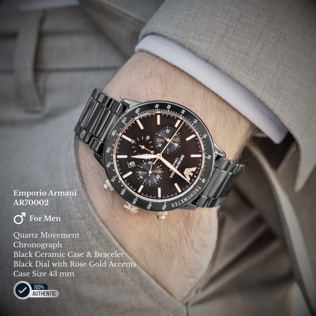 Emporio Armani AR70002 | Ceramic Chronograph Black Watch For Men