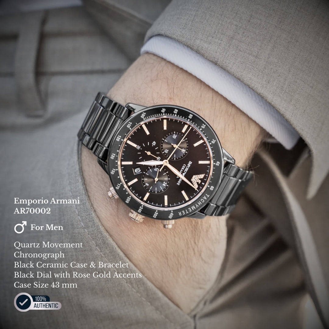 Emporio Armani AR70002 | Ceramic Chronograph Black Watch For Men
